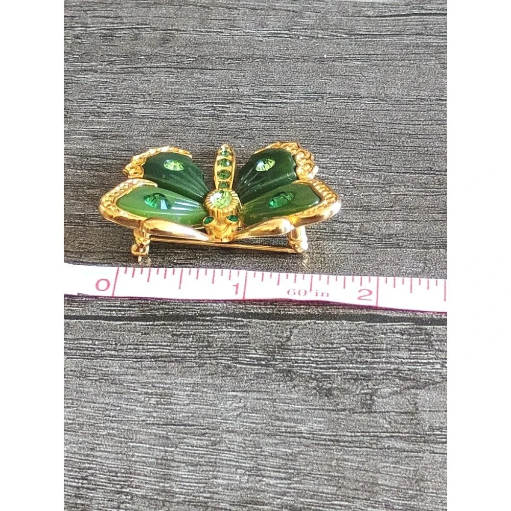 Joan Rivers Butterfly Jewels Of The Far East Green Rhinestone Gold Tone Brooch